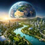 Earth surrounded by green forests, clean energy technologies, AI systems, and sustainable cities symbolizing World Environment Day 2026.